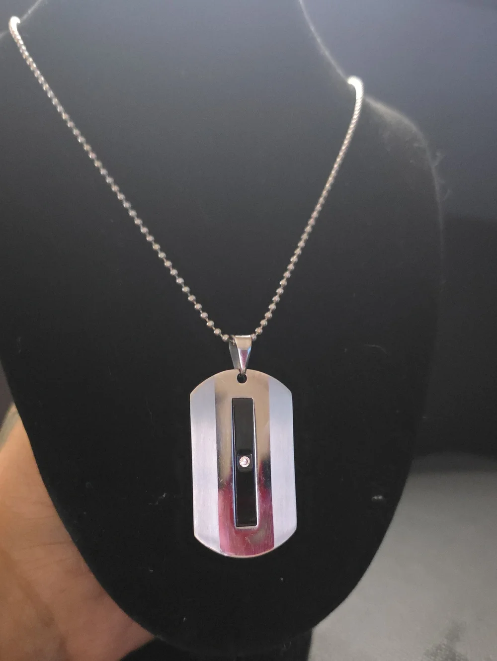 Men's Stainless Steel Dog Tag Pendant Necklace with Black Inlay